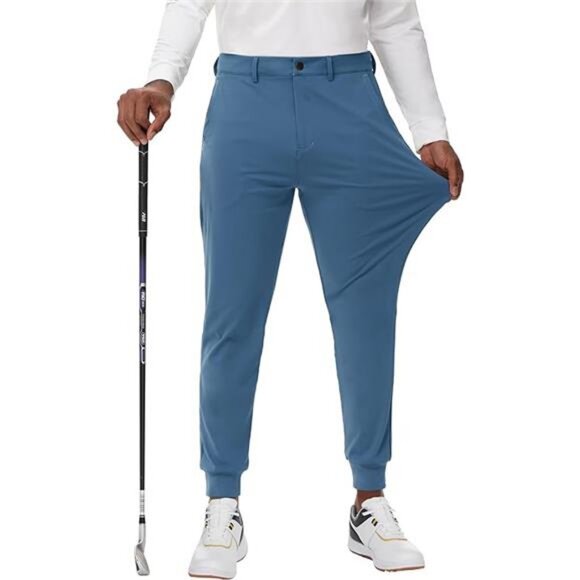 Men's Golf Joggers Pants Belt Loops Slim Fit Stretchy Work Travel Tapered Pants - Picture 7 of 7